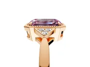 Cluster Engagement Ring Setting for Fancy Pink Emerald Cut Center with Milgrain Shoulder Clusters and Prong Head in Rose Gold