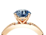 Solitaire Engagement Ring Setting for Fancy Blue Round Cut Center with Milgrain-Edged Pave Band and Prong Head in Rose Gold