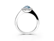 Halo Engagement Ring Setting for Fancy Blue Pear-Shaped Center with Plain Tapered Band and Prong Head in Sterling Silver