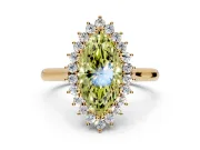 Starburst Halo Engagement Ring Setting for Fancy Yellow Marquise Center with Thin Round-Wire Band and Prong Head in Yellow Gold