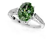 Cathedral Engagement Ring Setting for Fancy Green Oval Center with Antique-Style Pave Band and Prong Head in White Gold