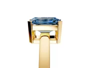 Solitaire Engagement Ring Setting for Fancy Blue Emerald Cut Center with Plain Band and Flat Tab Prong Head in Yellow Gold