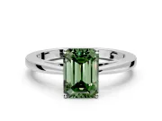 Solitaire Engagement Ring Setting for Fancy Green Emerald Cut Center with Open Cathedral Shoulders and Prong Head in Sterling Silver
