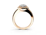 Pave Halo Engagement Ring Setting for Princess Cut Center with Single Row Pave Band and Prong Head in Rose Gold