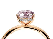 Hidden Halo Engagement Ring Setting for Fancy Pink Oval Center with Thin Round-Wire Band and Prong Head in Rose Gold