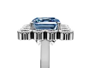 Cluster Halo Engagement Ring Setting for Fancy Blue Asscher Cut Center with Milgrain Bezel Accents and Prong Head in Sterling Silver