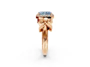 Halo Engagement Ring Setting for Fancy Blue Radiant Cut Center with Floral Band and Prong Head in Rose Gold