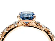 Cluster Engagement Ring Setting for Fancy Blue Emerald Cut Center with Round Cut Accent Band and Prong Head in Rose Gold