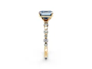 Solitaire Engagement Ring Setting for Fancy Blue Asscher Cut Center with Alternating Size Accents and Prong Head in Yellow Gold