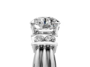 Solitaire Engagement Ring Setting for Round Cut Center with Grooved Bar Accent Band and Prong Head in Sterling Silver