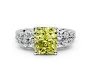 Cluster Engagement Ring Setting for Fancy Yellow Radiant Cut Center with 2-Row Shoulder Clusters and Prong Head in White Gold