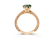 Solitaire Engagement Ring Setting for Fancy Green Heart-Shaped Center with Engraved Milgrain Band and Prong Head in Rose Gold