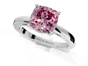Solitaire Engagement Ring Setting for Fancy Pink Cushion Cut Center with Basket Rail and Prong Head in Platinum