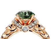 Solitaire Engagement Ring Setting for Fancy Green Round Cut Center with Filigree Band and Prong Head in Rose Gold