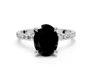 Solitaire Engagement Ring Setting for Fancy Black Oval Center with Fine Pave Narrow Band and Prong Head in Platinum