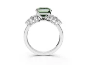 Cluster Engagement Ring Setting for Fancy Green Asscher Cut Center with 2-Row Shoulder Clusters and Prong Head in Sterling Silver