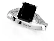 Solitaire Engagement Ring Setting for Fancy Black Radiant Cut Center with Twisted Pave Split Shank and Prong Head in Sterling Silver