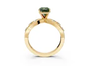 Solitaire Engagement Ring Setting for Fancy Green Radiant Cut Center with Criss-Cross Accent Band and Prong Head in Yellow Gold