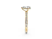 Hidden Halo Engagement Ring Setting for Pear-Shaped Center with Pave Band and Prong Head in Yellow Gold