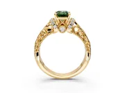 Solitaire Engagement Ring Setting for Fancy Green Emerald Cut Center with Filigree Accent Basket and Prong Head in Yellow Gold