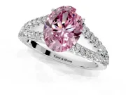 Solitaire Engagement Ring Setting for Fancy Pink Oval Center with Pave Split Shank and Prong Head in Sterling Silver