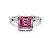 Solitaire Engagement Ring Setting for Fancy Pink Asscher Cut Center with Plain Band and Tulip Prong Head in Sterling Silver