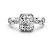 Vintage Station Engagement Ring Setting for Radiant Cut Center with Accents and Prong Head in Platinum