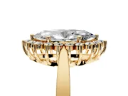 Starburst Halo Engagement Ring Setting for Marquise Center with Flat Cathedral Band and Prong Head in Yellow Gold
