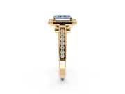 Halo Engagement Ring Setting for Fancy Blue Radiant Cut Center with Outer Bezel Rim, Pave Band and Prong Head in Yellow Gold