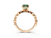 Solitaire Engagement Ring Setting for Fancy Green Cushion Cut Center with Beaded Bezel Station Band and Prong Head in Rose Gold