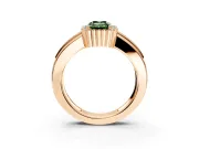 Halo Engagement Ring Setting for Fancy Green Emerald Cut Center with Wide Band, Inlaid Accent Row and Prong Head in Rose Gold