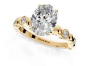 Solitaire Engagement Ring Setting for Oval Center with Beaded Bezel Station Band and Prong Head in Yellow Gold