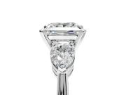 3 Stone Engagement Ring Setting for Princess Cut Center with Large Pear-Shaped Accents and Prong Head in Platinum