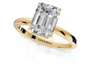 Hidden Halo Engagement Ring Setting for Emerald Cut Center with Plain Band and Tall Prong Head in Yellow Gold