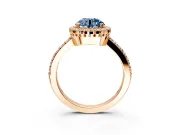 Halo Engagement Ring Setting for Fancy Blue Round Cut Center with Inner Milgrain Border and Prong Head in Rose Gold