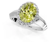 Halo Engagement Ring Setting for Fancy Yellow Oval Center with Knife Ridge Cathedral Band and Prong Head in Sterling Silver