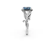 Halo Engagement Ring Setting for Fancy Blue Radiant Cut Center with Leaf Motif Split Shank and Prong Head in Platinum