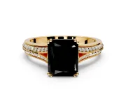Solitaire Engagement Ring Setting for Fancy Black Radiant Cut Center with Pave Rail Split Shank and Prong Head in Yellow Gold