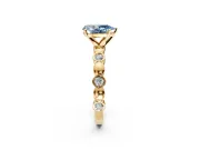Solitaire Engagement Ring Setting for Fancy Blue Pear-Shaped Center with Beaded Bezel Station Band and Prong Head in Yellow Gold