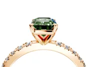 Solitaire Engagement Ring Setting for Fancy Green Emerald Cut Center with Fine Pave Band and Claw Prong Head in Rose Gold