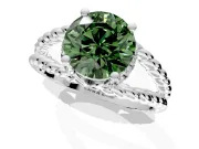 Halo Engagement Ring Setting for Fancy Green Round Cut Center with Rope Twist Split Shank and Prong Head in Platinum