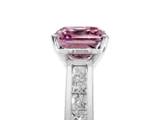 Solitaire Engagement Ring Setting for Fancy Pink Asscher Cut Center with Princess Cut Channel Band and Prong Head in White Gold