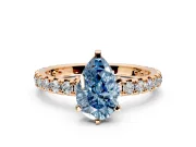 Solitaire Engagement Ring Setting for Fancy Blue Pear-Shaped Center with Shared-Prong Accents and Prong Head in Rose Gold