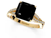 Solitaire Engagement Ring Setting for Fancy Black Asscher Cut Center with Twisted Pave Split Shank and Prong Head in Yellow Gold