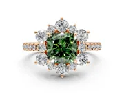 Floral Halo Engagement Ring Setting for Fancy Green Cushion Cut Center with Pave Accents and Prong Head in Rose Gold