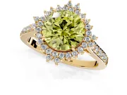 Sunburst Halo Engagement Ring Setting for Fancy Yellow Round Cut Center with Pave Band and Prong Head in Yellow Gold