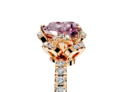 Halo Engagement Ring Setting for Fancy Pink Heart-Shaped Center with Openwork Halo, Pave Band and Prong Head in Rose Gold