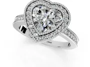 Halo Engagement Ring Setting for Heart-Shaped Center with Milgrain Halo, Pave Band and Prong Head in White Gold