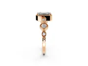 Vintage Station Engagement Ring Setting for Emerald Cut Center with Accents and Prong Head in Rose Gold