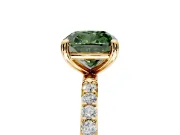 Solitaire Engagement Ring Setting for Fancy Green Cushion Cut Center with Pave Accents and Prong Head in Yellow Gold